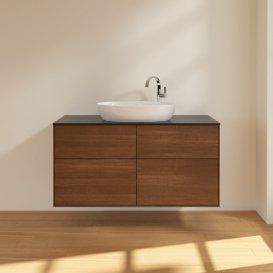 Тумба под раковину Villeroy & Boch Finion 120х50,1 см МДФ шпон грецкого ореха/стекло черное матовое F91200GN