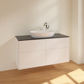 Тумба под раковину Villeroy & Boch Finion 120х50,1 см МДФ белый матовый лак/стекло черное матовое F91200MT