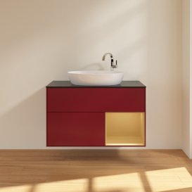 Тумба під раковину Villeroy & Boch Finion 100х50,1 см з підсвічуванням МДФ півонія матовий лак/скло чорне матове F902HFHB