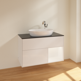 Тумба під раковину Villeroy & Boch Finion 100х50,1 см з підсвічуванням МДФ білий глянцевий лак/скло чорне матове F902MTGF