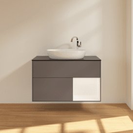 Тумба под раковину Villeroy & Boch Finion 100х50,1 см с подсветкой МДФ антрацит матовый лак/стекло черное матовое F902MTGK