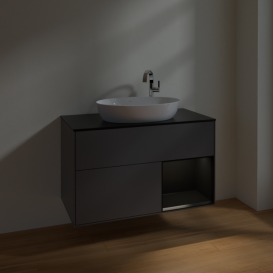 Тумба під раковину Villeroy & Boch Finion 100х50,1 см із підсвічуванням МДФ антрацит матовий лак/скло чорне матове F902PDGK