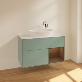Тумба под раковину Villeroy & Boch Finion 100х50,1 см с подсветкой МДФ оливковый матовый лак/стекло белое матовое F901GNGM