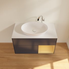 Тумба під раковину Villeroy & Boch Finion 100х50,1 см із підсвічуванням МДФ темно-синій матовий лак/скло біле матове F901HFHG