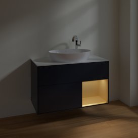 Тумба під раковину Villeroy & Boch Finion 100х50,1 см із підсвічуванням МДФ темно-синій матовий лак/скло біле матове F901HFHG