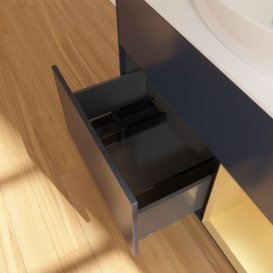 Тумба під раковину Villeroy & Boch Finion 100х50,1 см із підсвічуванням МДФ темно-синій матовий лак/скло біле матове F901HFHG