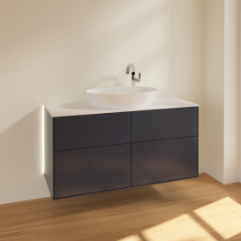 Тумба під раковину Villeroy & Boch Finion 120х50,1 см із підсвічуванням МДФ темно-синій матовий лак/скло біле матове G91100HG