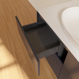 Тумба під раковину Villeroy & Boch Finion 120х50,1 см із підсвічуванням МДФ темно-синій матовий лак/скло біле матове G91100HG