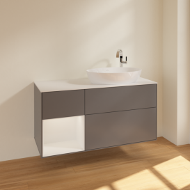 Тумба під раковину Villeroy & Boch Finion 120х50,1 см із підсвічуванням МДФ антрацит матовий лак/скло біле матове F921GFGK