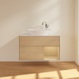 Тумба під раковину Villeroy & Boch Finion 100х50,1 см із підсвічуванням МДФ шпон дуба/скло біле матове F901PCPC