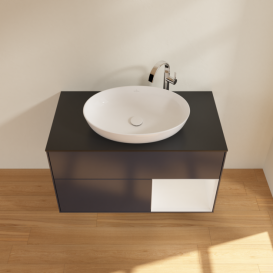 Тумба під раковину Villeroy & Boch Finion 100х50,1 см із підсвічуванням МДФ темно-синій матовий лак/скло чорне матове F902GFHG