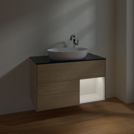 Тумба під раковину Villeroy & Boch Finion 100х50,1 см із підсвічуванням МДФ шпон дуба/скло чорне матове F902GFPC