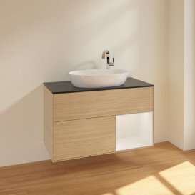 Тумба під раковину Villeroy & Boch Finion 100х50,1 см із підсвічуванням МДФ шпон дуба/скло чорне матове F902GFPC