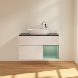 Тумба под раковину Villeroy & Boch Finion 100х50,1 см с подсветкой МДФ глянцевый белый лак/стекло черное матовое F902GMGF