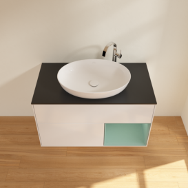 Тумба под раковину Villeroy & Boch Finion 100х50,1 см с подсветкой МДФ глянцевый белый лак/стекло черное матовое F902GMGF