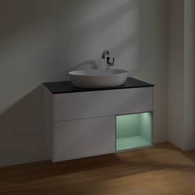 Тумба под раковину Villeroy & Boch Finion 100х50,1 см с подсветкой МДФ глянцевый белый лак/стекло черное матовое F902GMGF