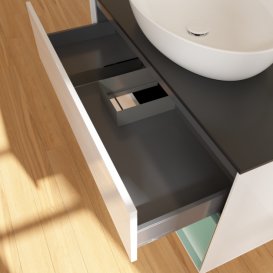 Тумба под раковину Villeroy & Boch Finion 100х50,1 см с подсветкой МДФ глянцевый белый лак/стекло черное матовое F902GMGF