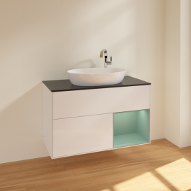 Тумба под раковину Villeroy & Boch Finion 100х50,1 см с подсветкой МДФ глянцевый белый лак/стекло черное матовое F902GMGF