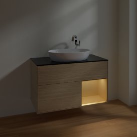 Тумба под раковину Villeroy & Boch Finion 100х50,1 см с подсветкой МДФ шпон дуба/стекло черное матовое F902HFPC