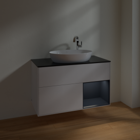 Тумба під раковину Villeroy & Boch Finion 100х50,1 см з підсвічуванням МДФ білий глянцевий лак/скло чорне матове F902HGGF