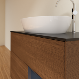 Тумба під раковину Villeroy & Boch Finion 100х50,1 см з підсвічуванням МДФ шпон волоського горіха/скло чорне матове F902HGGN