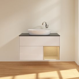 Тумба под раковину Villeroy & Boch Finion 100х50,1 см с подсветкой МДФ глянцевый белый лак/стекло черное матовое F902PCGF