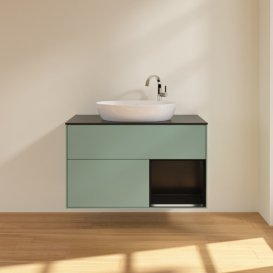 Тумба под раковину Villeroy & Boch Finion 100х50,1 см с подсветкой МДФ оливковый матовый лак/стекло черное матовое F902PDGM