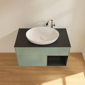 Тумба под раковину Villeroy & Boch Finion 100х50,1 см с подсветкой МДФ оливковый матовый лак/стекло черное матовое F902PDGM