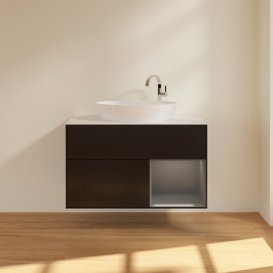 Тумба под раковину Villeroy & Boch Finion 100х50,1 см с подсветкой МДФ черный матовый лак/стекло белое матовое G901GKPD