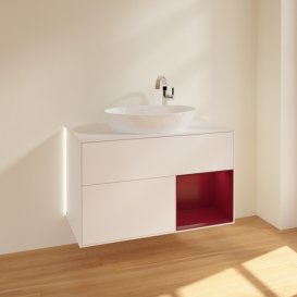 Тумба під раковину Villeroy & Boch Finion 100х50,1 см із підсвічуванням МДФ білий матовий лак/скло біле матове G901HBMT