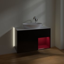 Тумба під раковину Villeroy & Boch Finion 100х50,1 см із підсвічуванням МДФ чорний матовий лак/скло біле матове G901HBPD