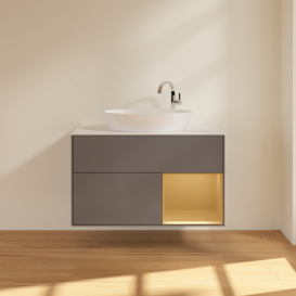 Тумба під раковину Villeroy & Boch Finion 100х50,1 см з підсвічуванням антрацит матовий лак/скло біле матове G901HFGK