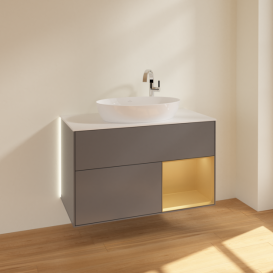 Тумба під раковину Villeroy & Boch Finion 100х50,1 см з підсвічуванням антрацит матовий лак/скло біле матове G901HFGK