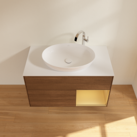 Тумба під раковину Villeroy & Boch Finion 100х50,1 см із підсвічуванням МДФ шпон волоського горіха/скло біле матове G901HFGN