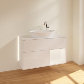 Тумба под раковину Villeroy & Boch Finion 100х50,1 см с подсветкой МДФ глянцевый белый лак/стекло белое матовое G901MTGF