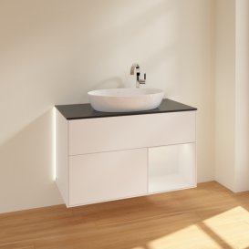 Тумба під раковину Villeroy & Boch Finion 100х50,1 см із підсвічуванням МДФ білий матовий лак/скло чорне матове G902GFMT