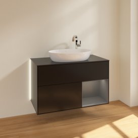 Тумба під раковину Villeroy & Boch Finion 100х50,1 см із підсвічуванням МДФ чорний матовий лак/скло чорне матове G902GKPD