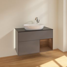 Тумба під раковину Villeroy & Boch Finion 100х50,1 см із підсвічуванням МДФ антрацит матовий лак/скло чорне матове G902GNGK