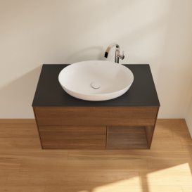 Тумба під раковину Villeroy & Boch Finion 100х50,1 см з підсвічуванням МДФ шпон волоського горіха/скло чорне матове G902GNGN