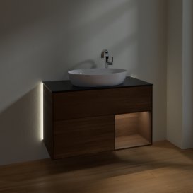 Тумба під раковину Villeroy & Boch Finion 100х50,1 см з підсвічуванням МДФ шпон волоського горіха/скло чорне матове G902GNGN