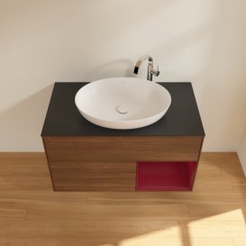 Тумба під раковину Villeroy & Boch Finion 100х50,1 см з підсвічуванням МДФ шпон волоського горіха/скло чорне матове G902HBGN