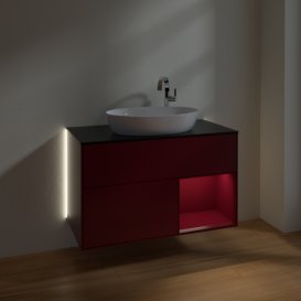 Тумба під раковину Villeroy & Boch Finion 100х50,1 см з підсвічуванням МДФ півонія матовий лак/скло чорне матове G902HBHB