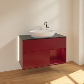 Тумба під раковину Villeroy & Boch Finion 100х50,1 см з підсвічуванням МДФ півонія матовий лак/скло чорне матове G902HBHB