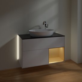 Тумба під раковину Villeroy & Boch Finion 100х50,1 см з підсвічуванням МДФ білий глянцевий лак/скло чорне матове G902HFGF