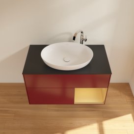 Тумба під раковину Villeroy & Boch Finion 100х50,1 см з підсвічуванням МДФ півонія матовий лак/скло чорне матове G902HFHB