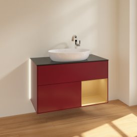 Тумба під раковину Villeroy & Boch Finion 100х50,1 см з підсвічуванням МДФ півонія матовий лак/скло чорне матове G902HFHB