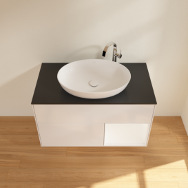 Тумба под раковину Villeroy & Boch Finion 100х50,1 см с подсветкой МДФ глянцевый белый лак/стекло черное матовое G902MTGF