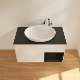 Тумба под раковину Villeroy & Boch Finion 100х50,1 см с подсветкой МДФ глянцевый белый лак/стекло черное матовое G902PDGF