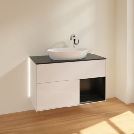 Тумба под раковину Villeroy & Boch Finion 100х50,1 см с подсветкой МДФ глянцевый белый лак/стекло черное матовое G902PDGF