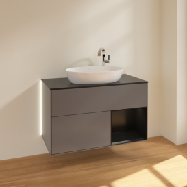 Тумба під раковину Villeroy & Boch Finion 100х50,1 см із підсвічуванням МДФ антрацит матовий лак/скло чорне матове G902PDGK